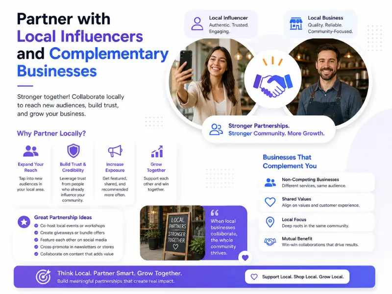 Partner with local influencers and complementary businesses